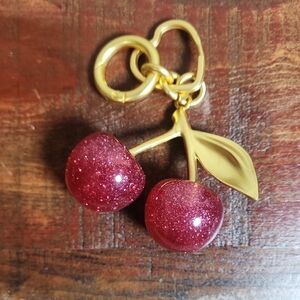 Dark Pink Glitter Cherries Bag Charm Purse Keychain Sparkles Heart NWOT
